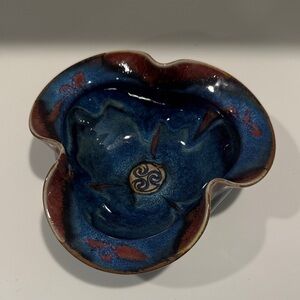 Colm De Ris Artisan Ceramic Floral Bowl in Blue and Brown